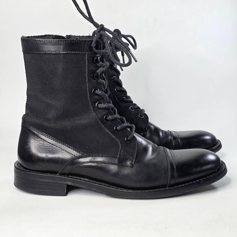 Kenneth Cole Dont Mind Me Mens Black Leather Textile Combat Boots Shoes Size 7 M